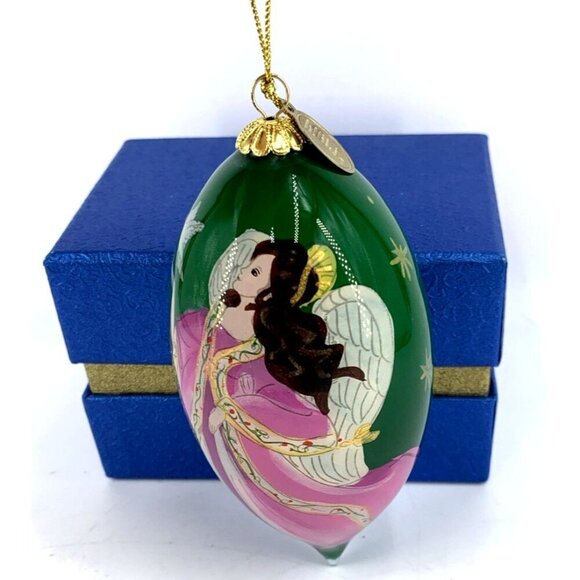 Pier 1 Other - Vintage Pier 1 Li Bien Christmas Ornament Reverse Painted Angel Green 2014 Boxed